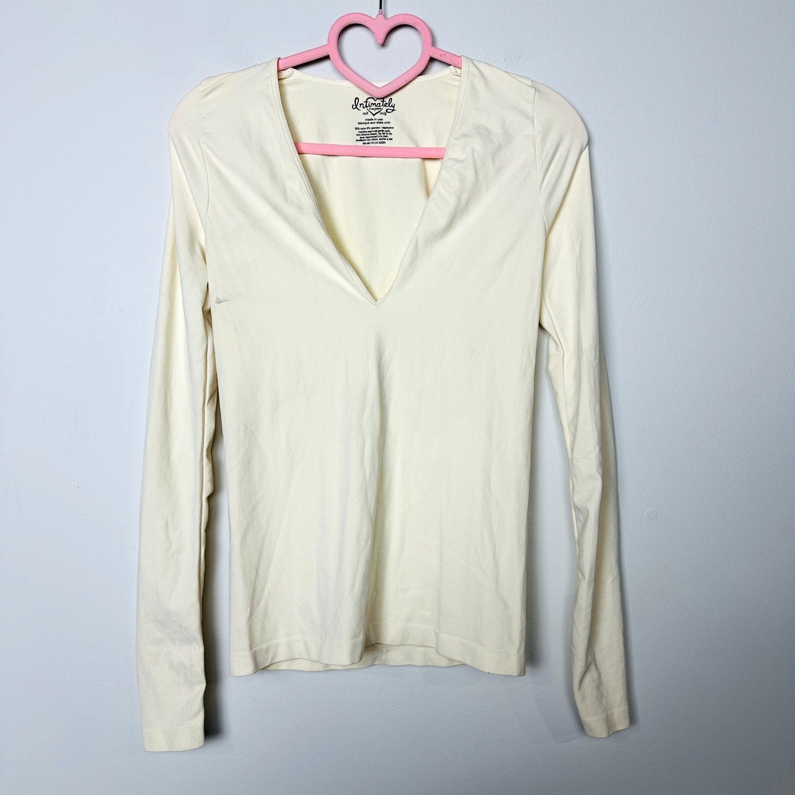 Free People Intimately NWOT Ivory Deep V-Neck Solid Long Sleeve Top Size M/L