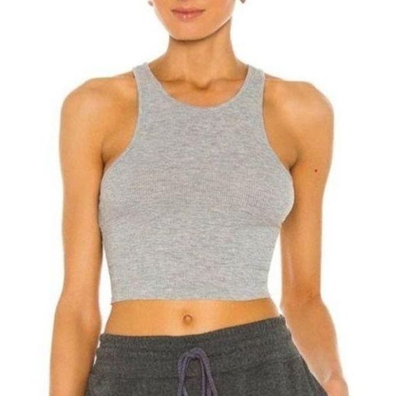 Free People NWT Revolve High Neck Ribbed Crop Heather Grey Size Large