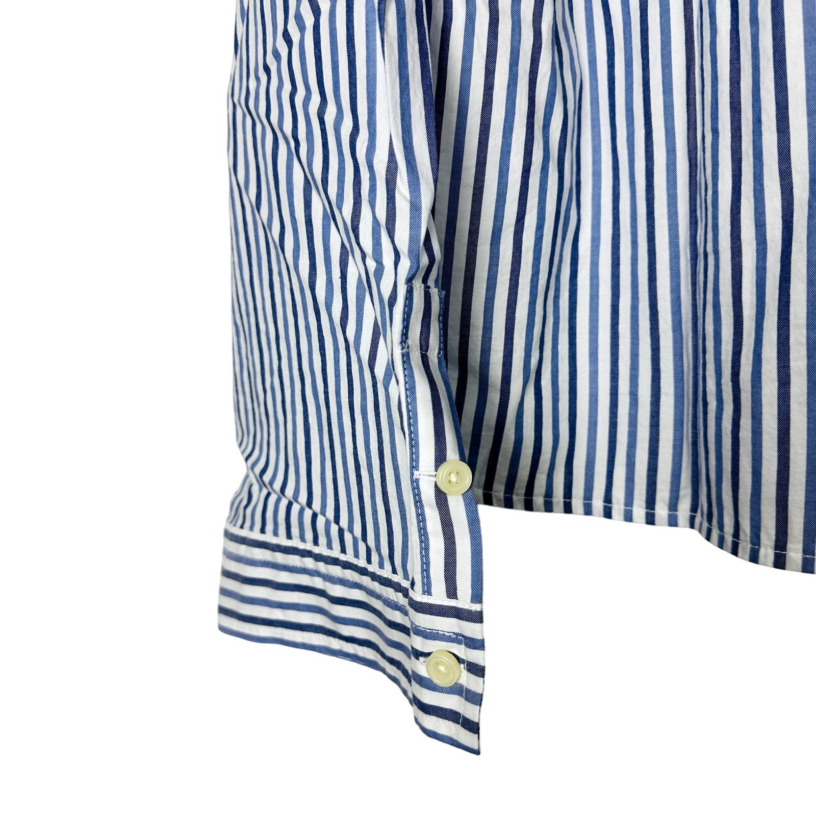 Everlane NWT The Woven P.J. Longsleeve Button Front Striped Top Blue White Size Medium