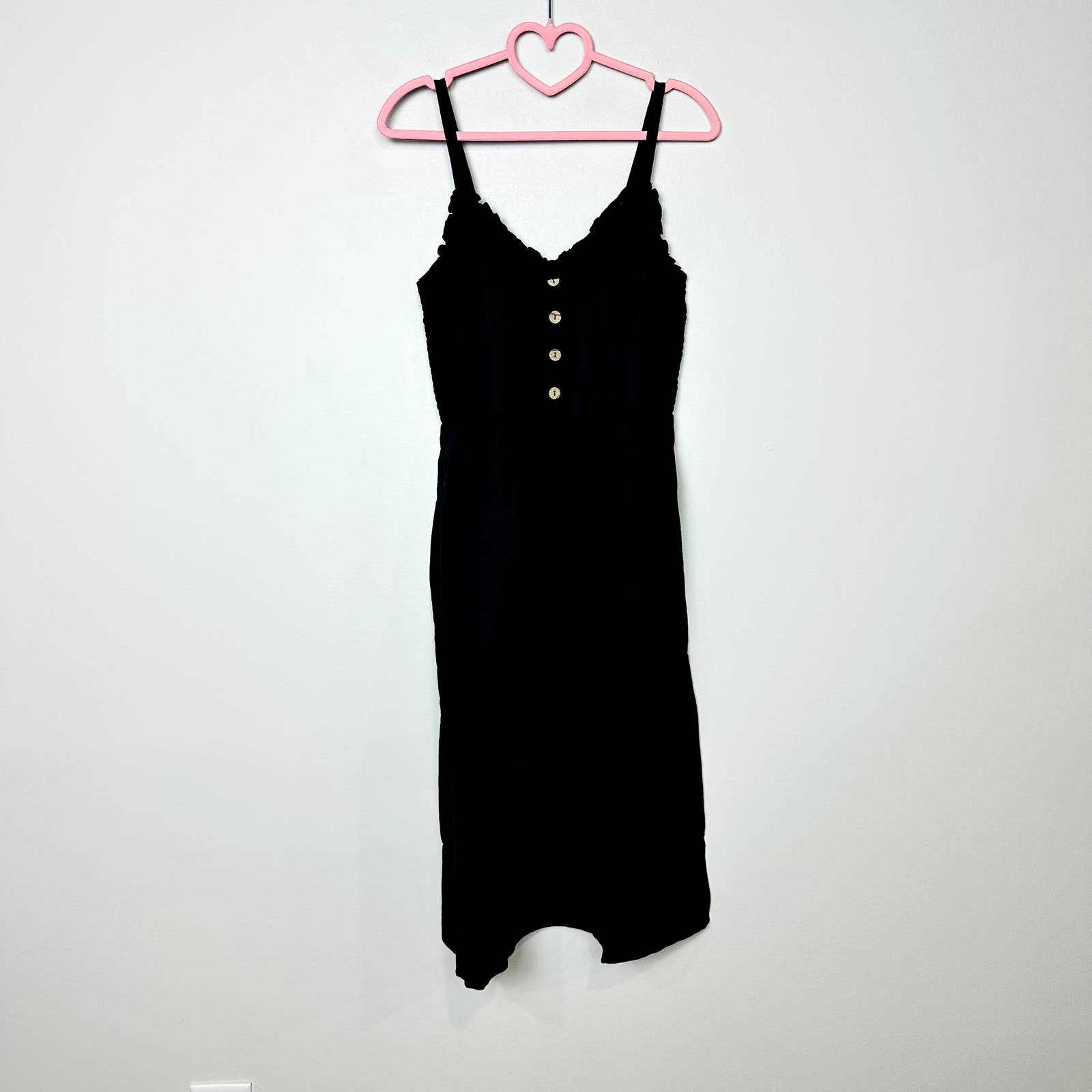 Chaser NWT Button Front Spaghetti Straps Smocked Back Dress Black Size Small
