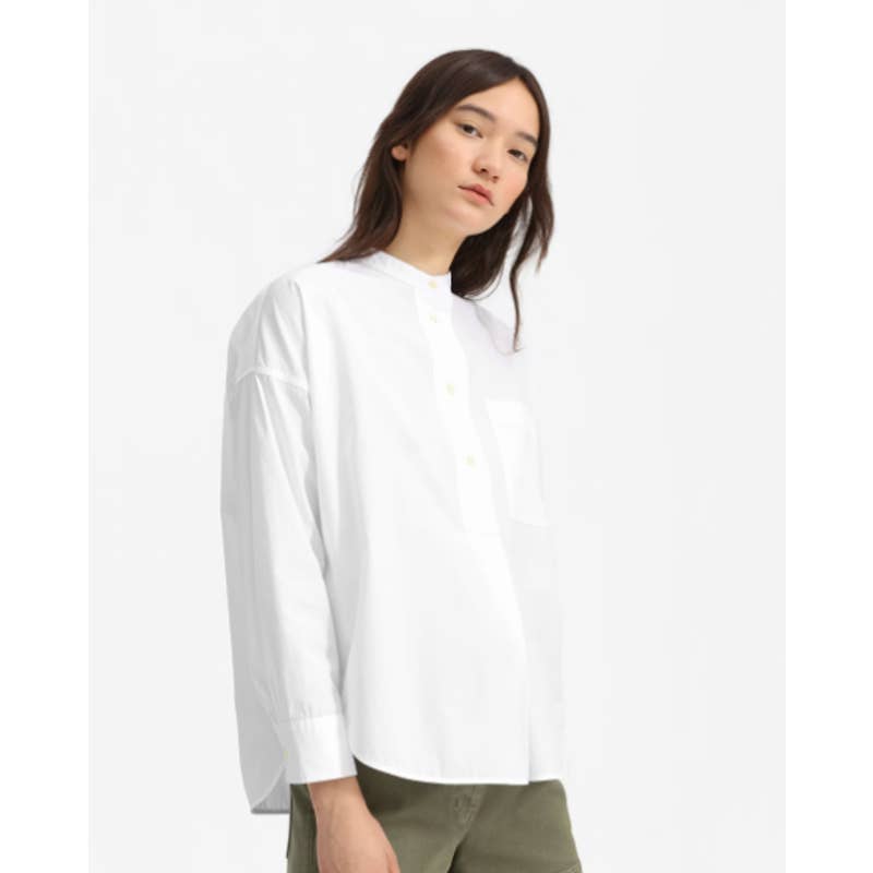 Everlane NWT The Poplin Collarless Popover Pocket Pullover Shirt White Size 00