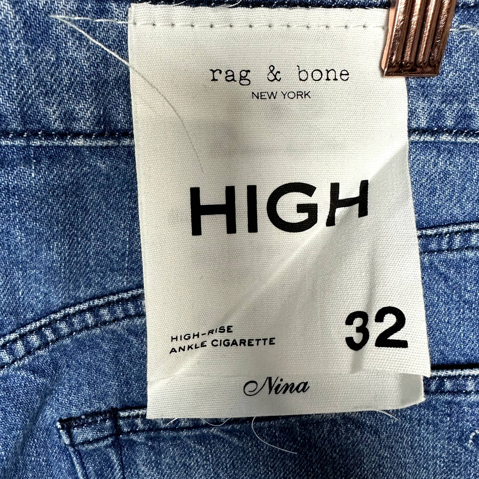 rag & bone NWT Nina High-Rise Raw Hem Ankle Cigarette Denim Jeans Poppy Size 32