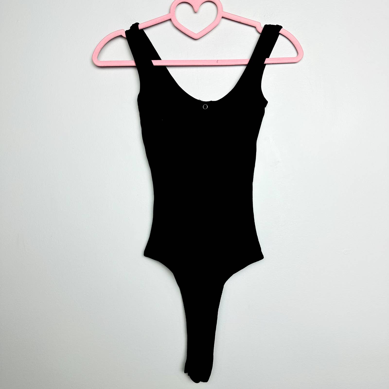 Lulus NWT Simple Appeal Heather Ribbed Sleeveless Henley Bodysuit Black Size XS