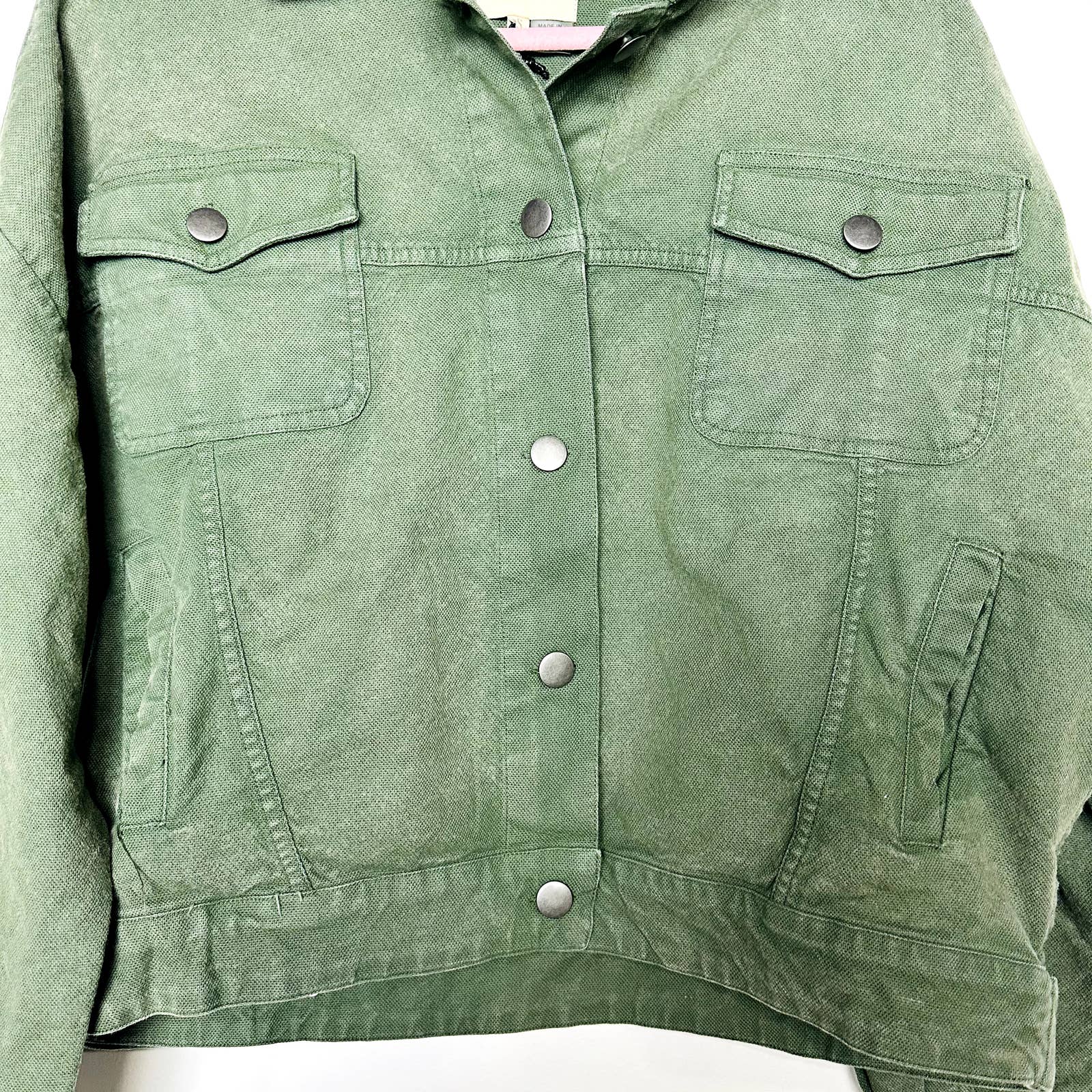 Chaser NWT Snap Button Oversized Dolman Canvas Cropped Jacket Army Green Small