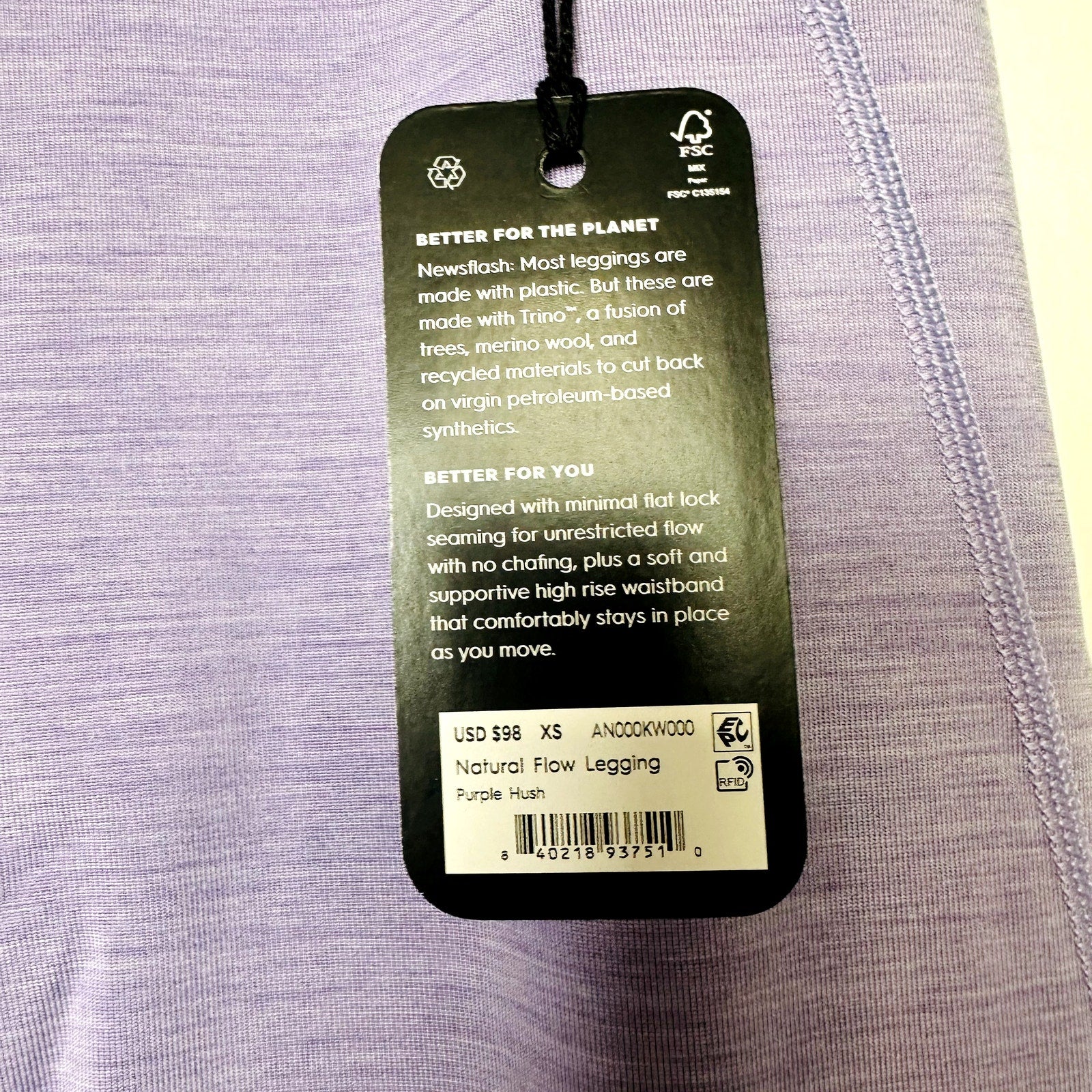 Allbirds NWT Purple Hush Natural Flow Stretch Leggings Size XS