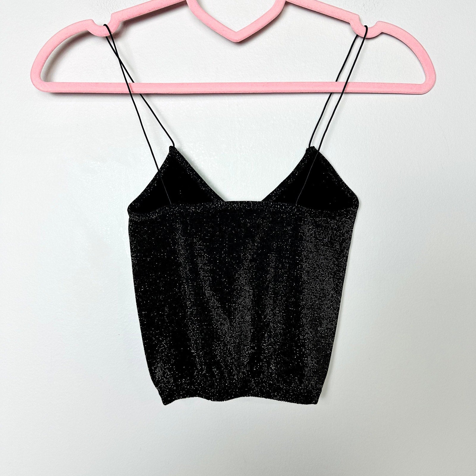Intimately by Free People NWOT Black Metallic Scoop Neck Brami Crop Top Size XS/S
