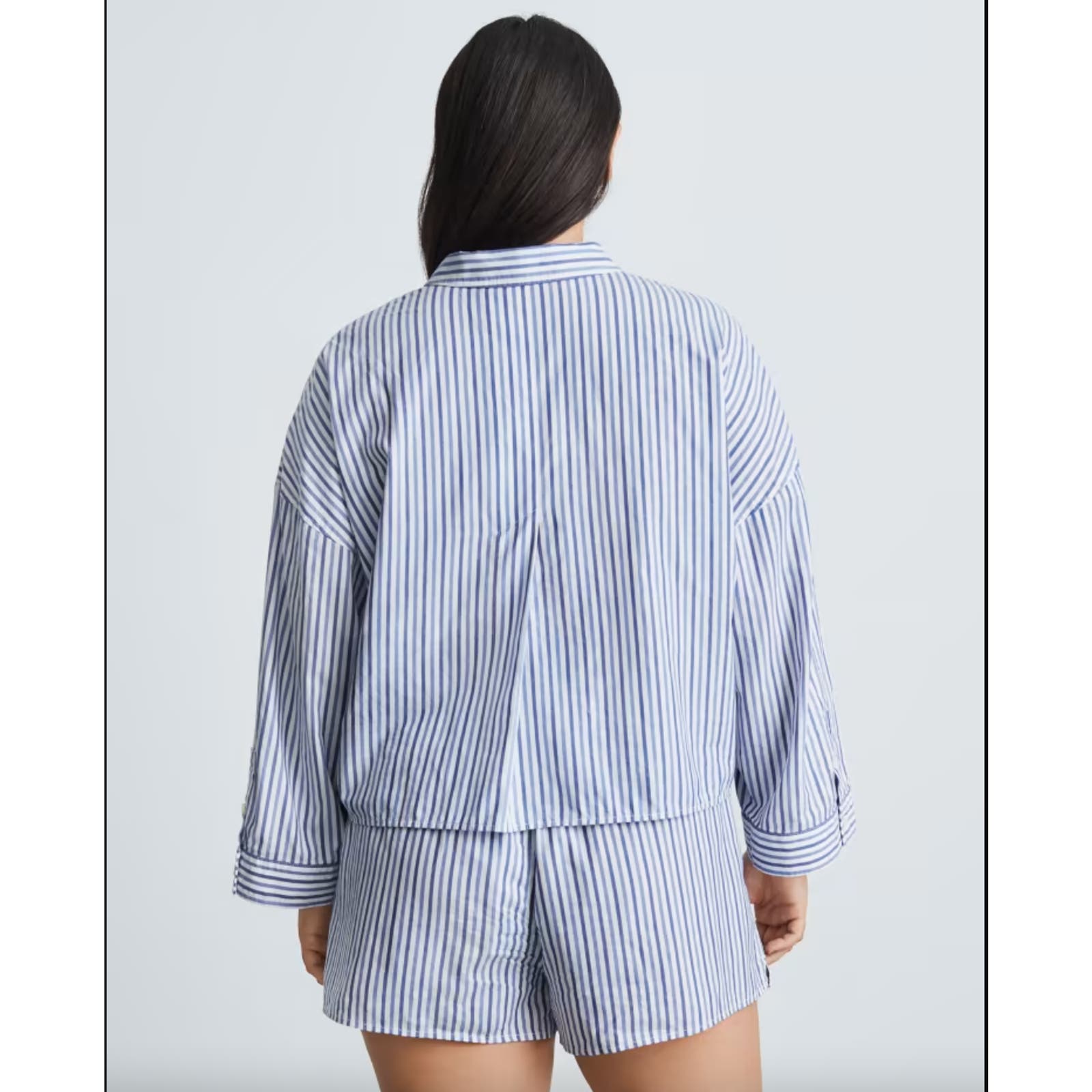 Everlane NWT The Woven P.J. Longsleeve Button Front Striped Top Blue White SZ XS