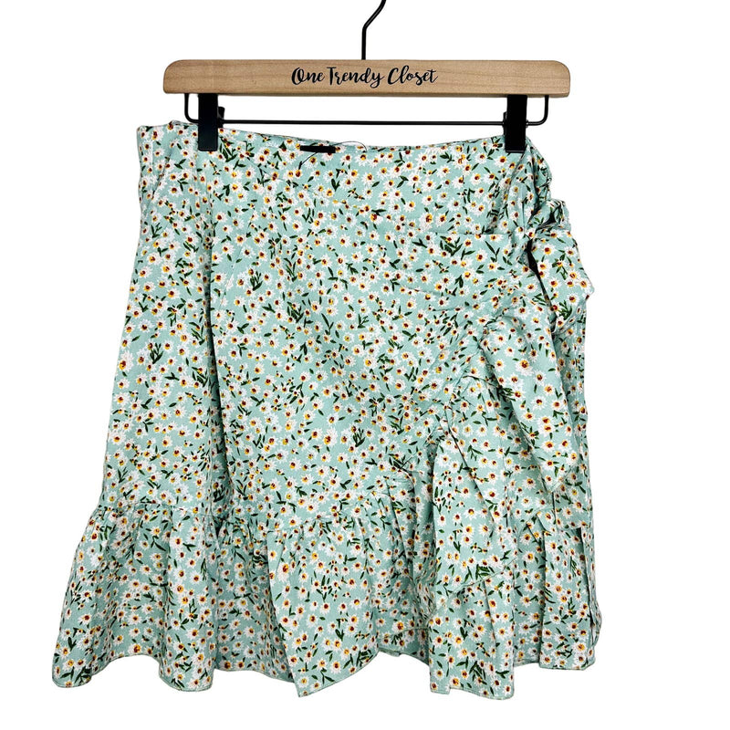 Lulus NWT Flourishing Dreams Ditsy Floral Print Wrap Mini Skirt Mint Green