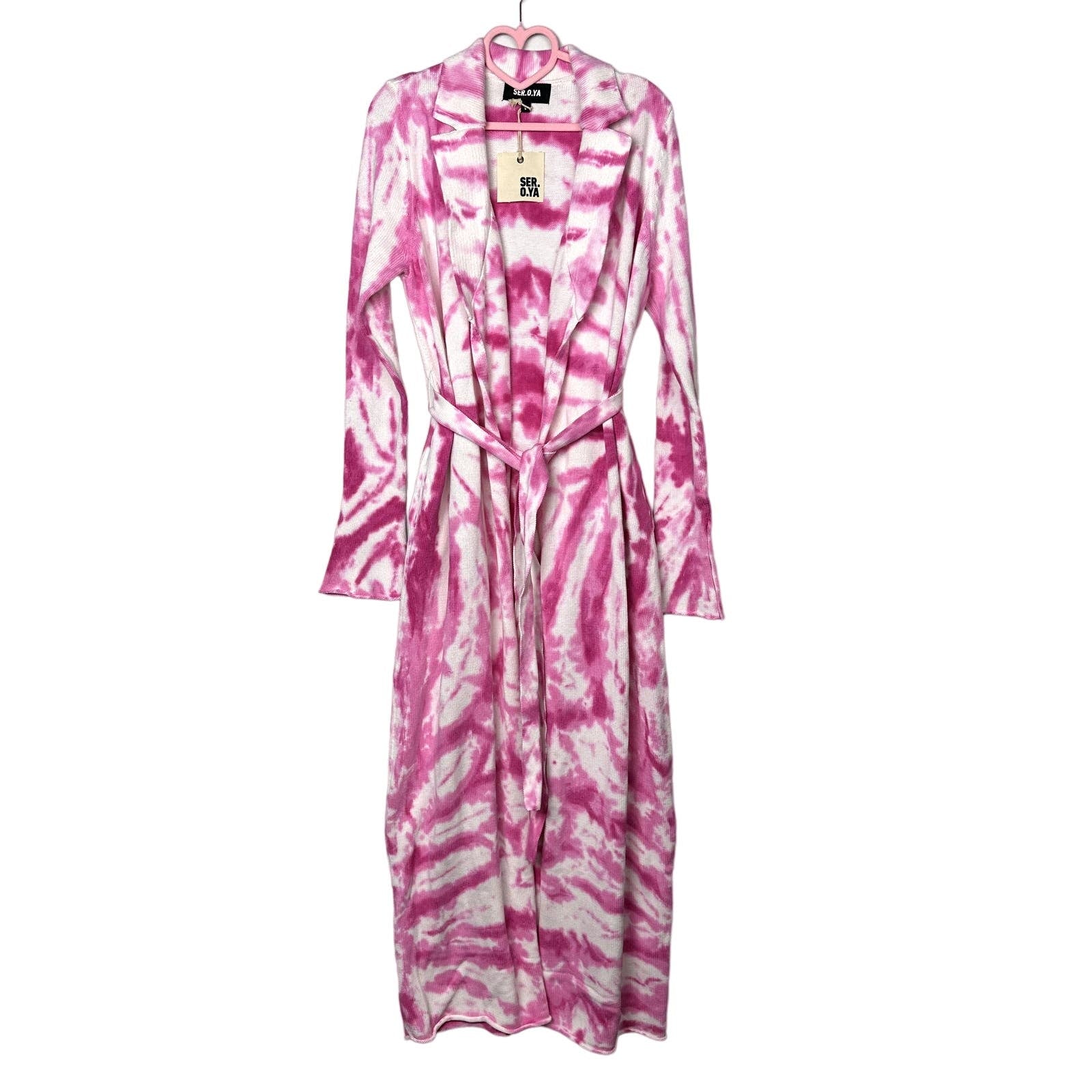 Ser.O.Ya Revolve NWT Pink Gloria Long Cardigan with Tie Belt Size Large