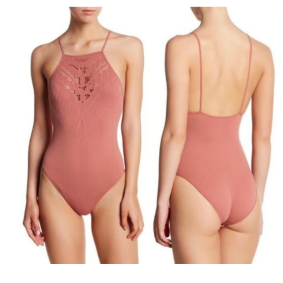 Free People Intimately NWOT Mauve Deep Pink Solstice Bodysuit Size M/L