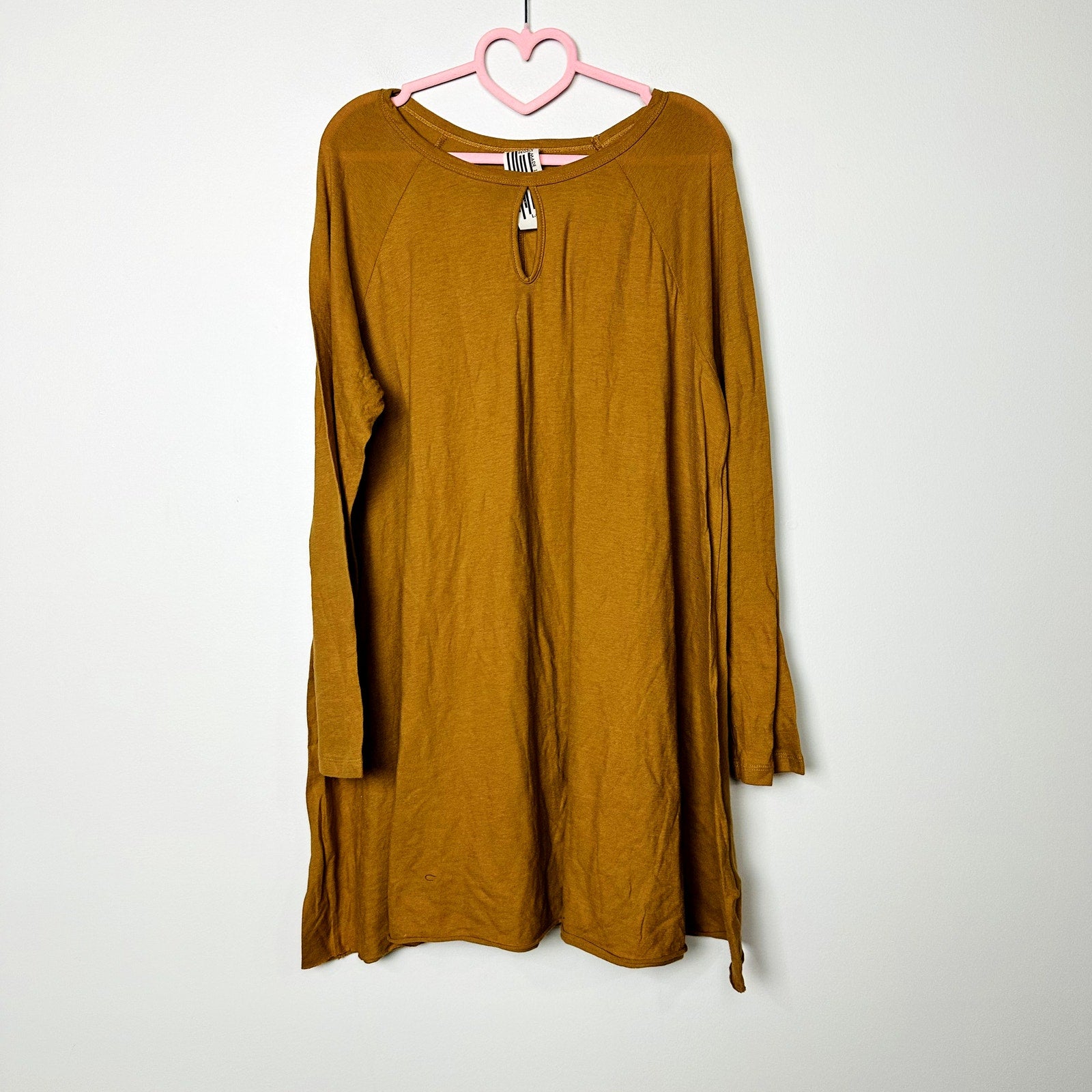 Free People NWOT Brown Keyhole Neck Long Sleeve Mini T-Shirt Dress Size Large