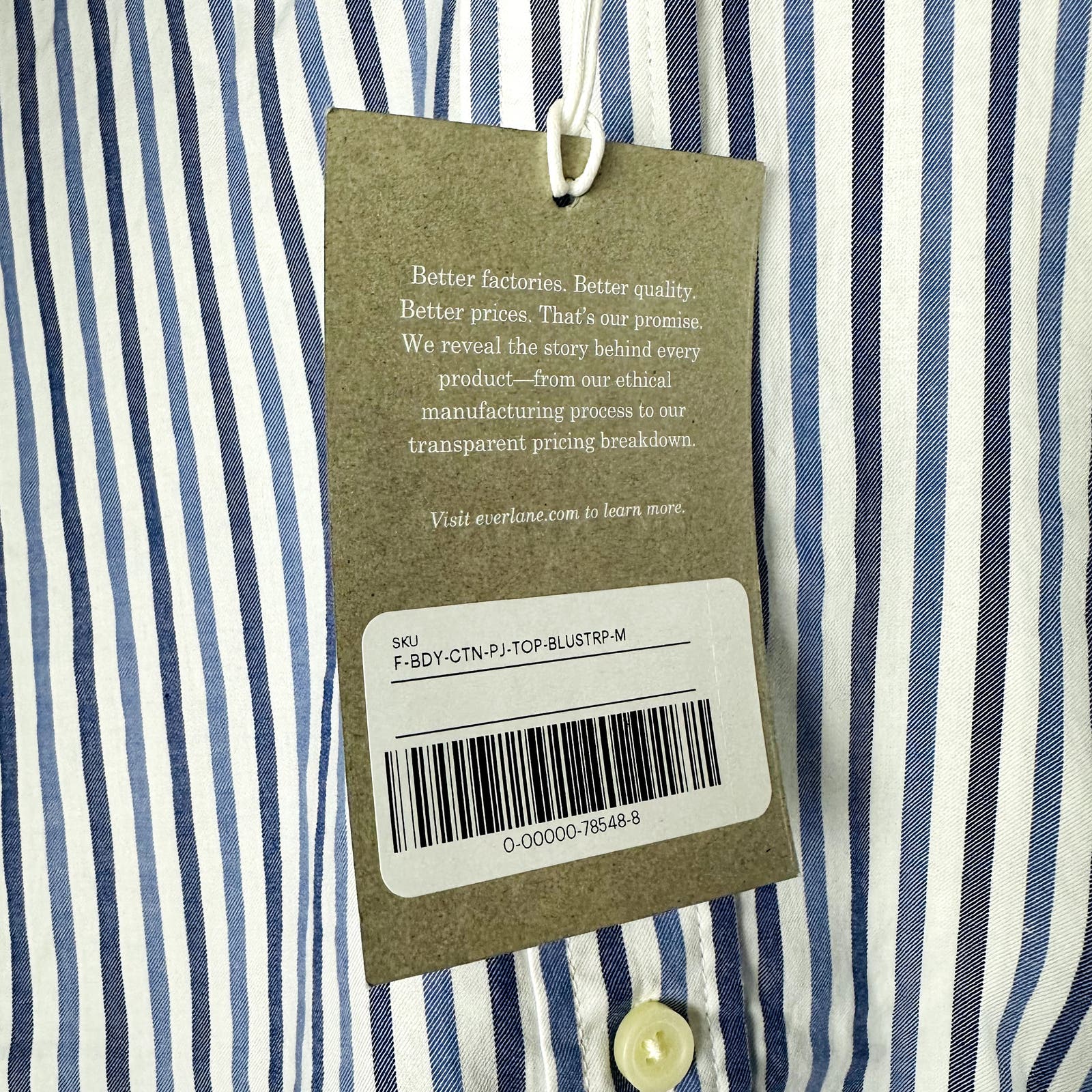 Everlane NWT The Woven P.J. Longsleeve Button Front Striped Top Blue White Size Medium