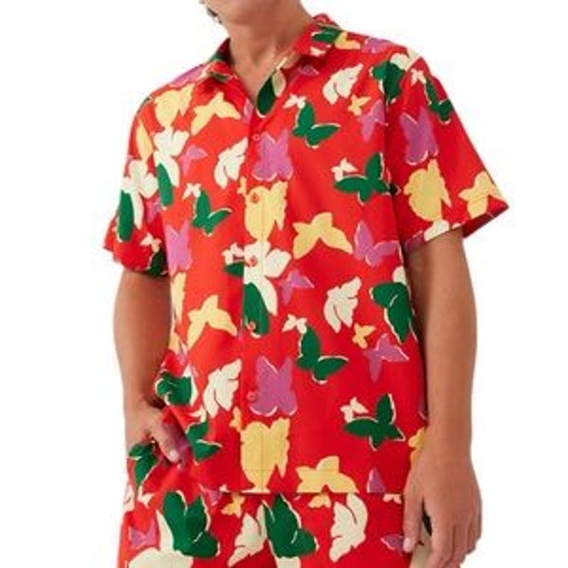 Outdoor Voices NWT Recreation Short sleeve Button down Butterfly Red Size Medium