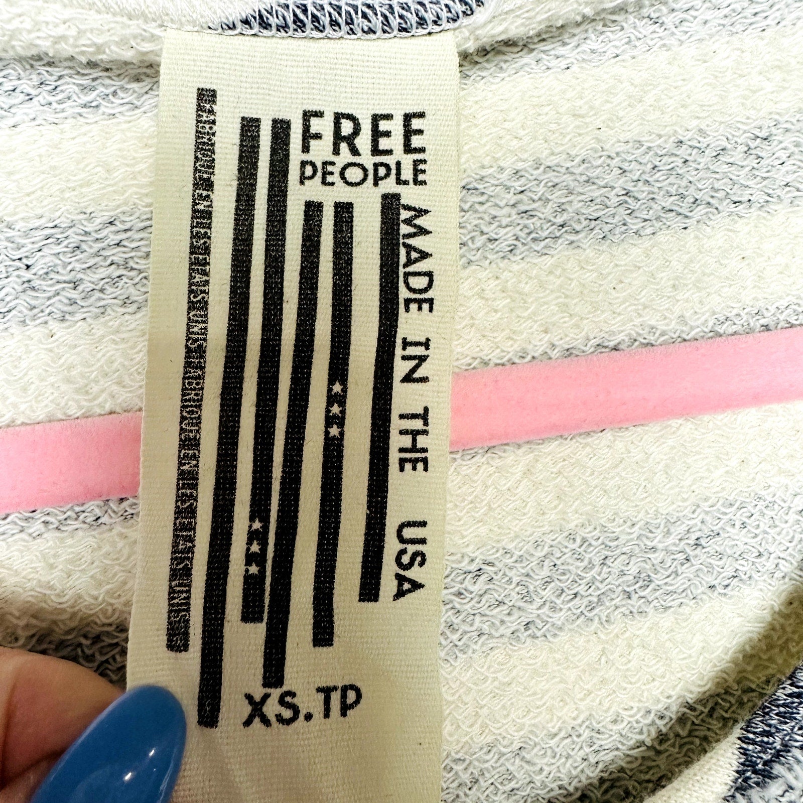 Free People NWOT Terry Cloth Striped Short Sleeve Dress Navy/Beige Size XS