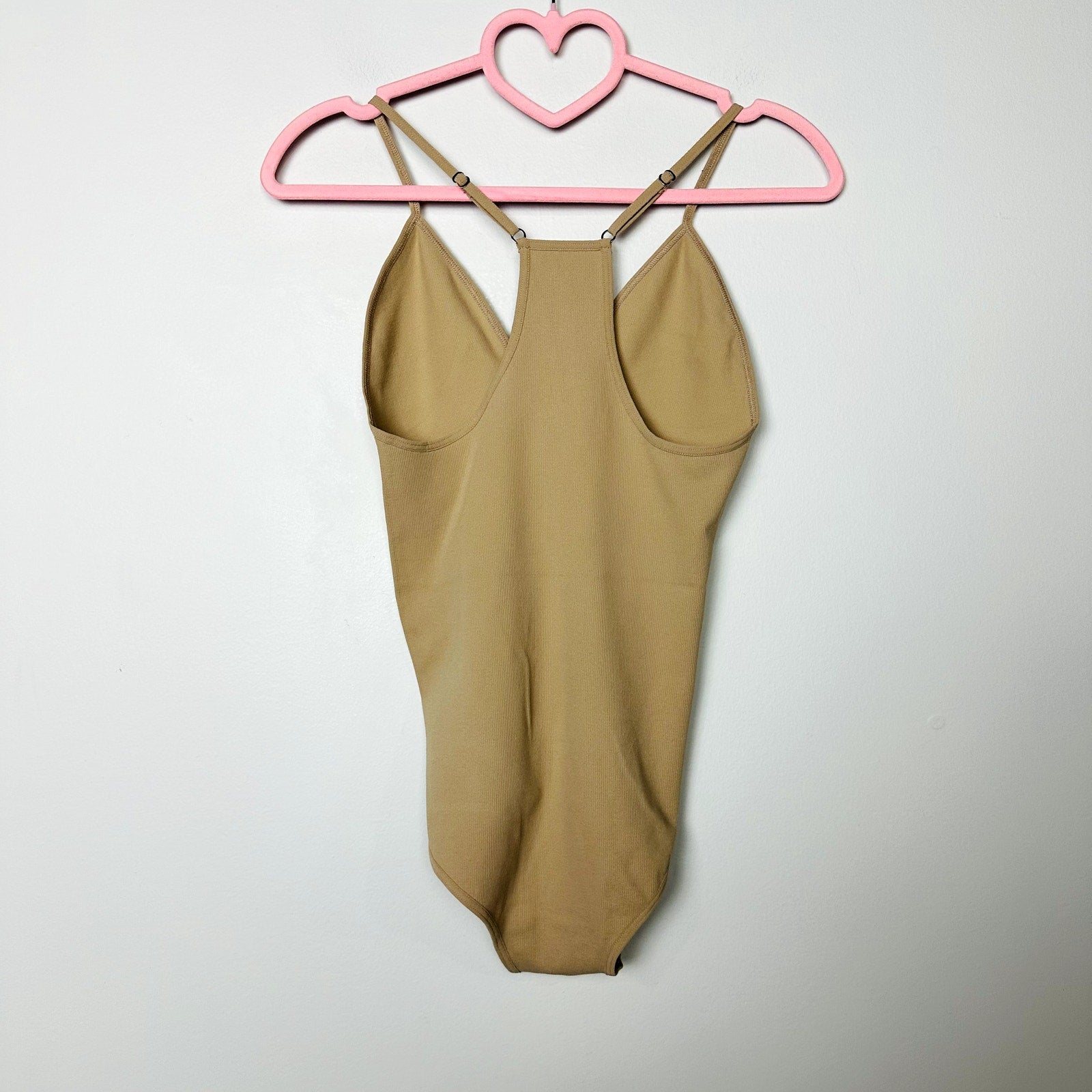 Free People NWOT Nude Deep V-Neck Move Along Bodysuit Size M/L