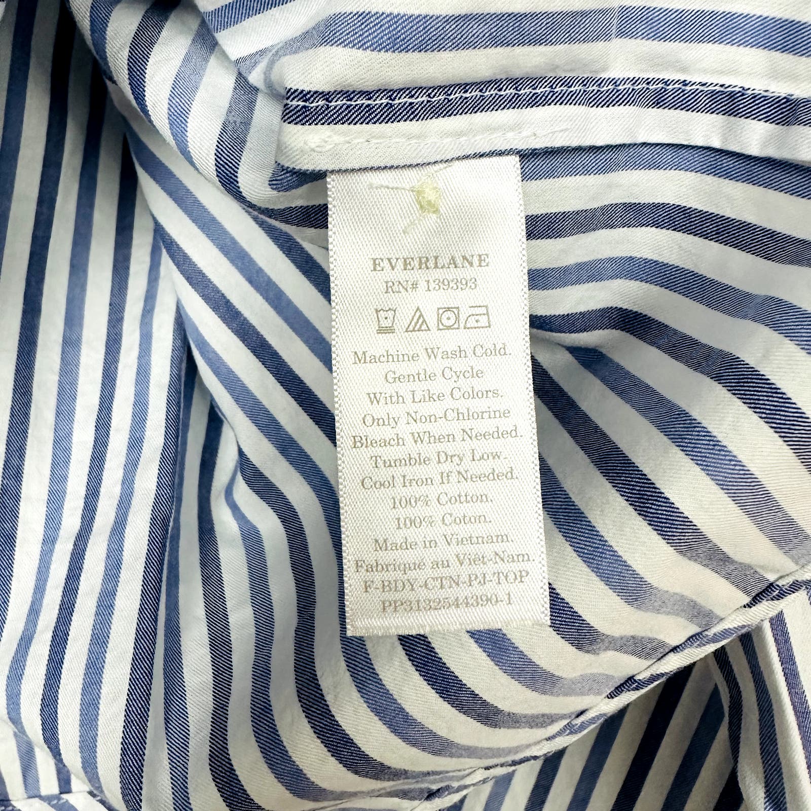 Everlane NWT The Woven P.J. Longsleeve Button Front Striped Top Blue White Size Small