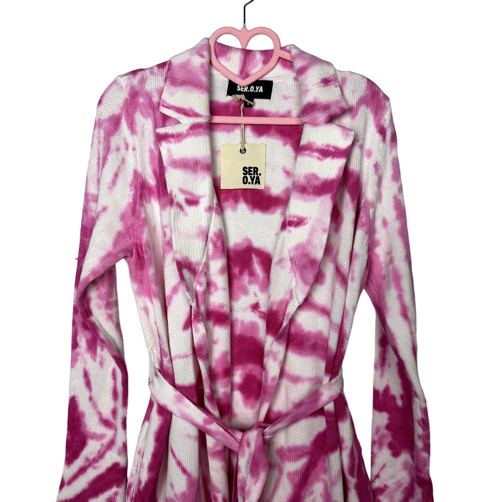 Ser.O.Ya Revolve NWT Pink Gloria Long Cardigan with Tie Belt Size Large