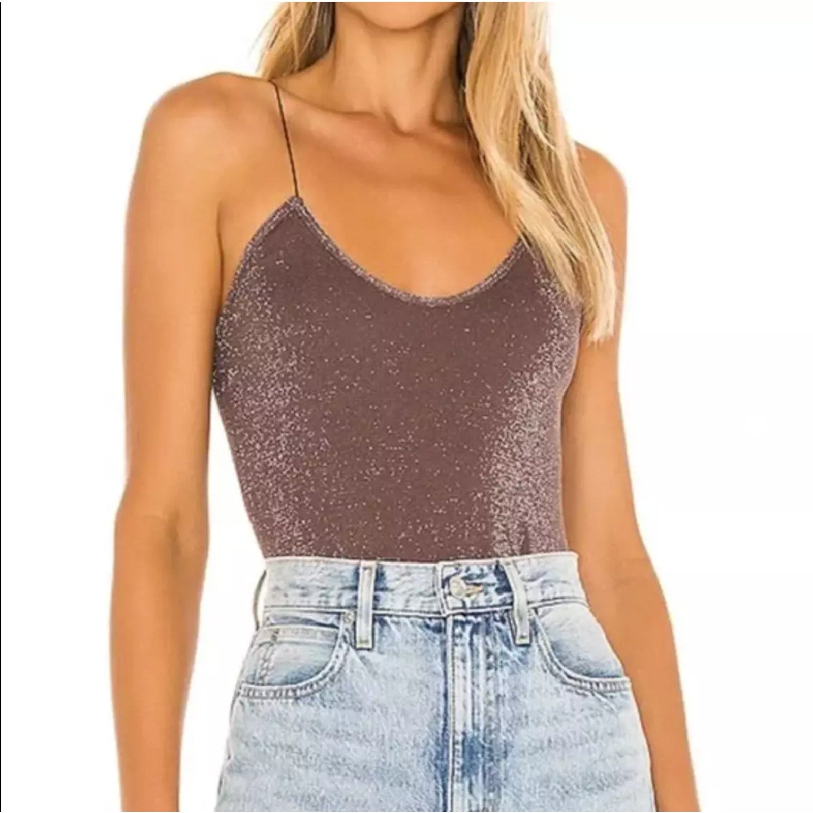 Intimately by Free People NWOT Brown Metallic Scoop Neck Brami Crop Top Size XS/S
