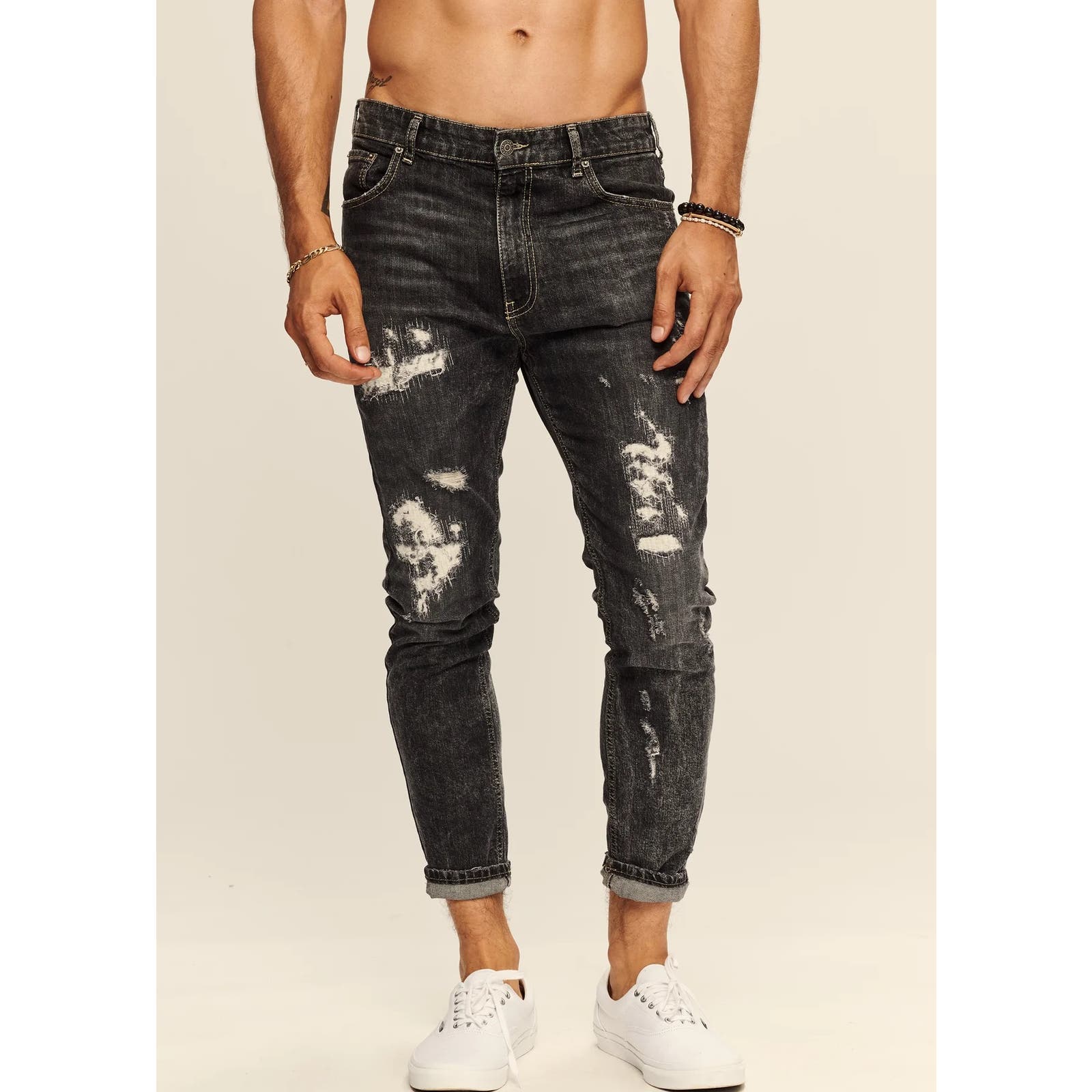 Ser.O.Ya NWT Phoenix Diego Tapered Cropped Denim Jeans Distressed Size 30x27