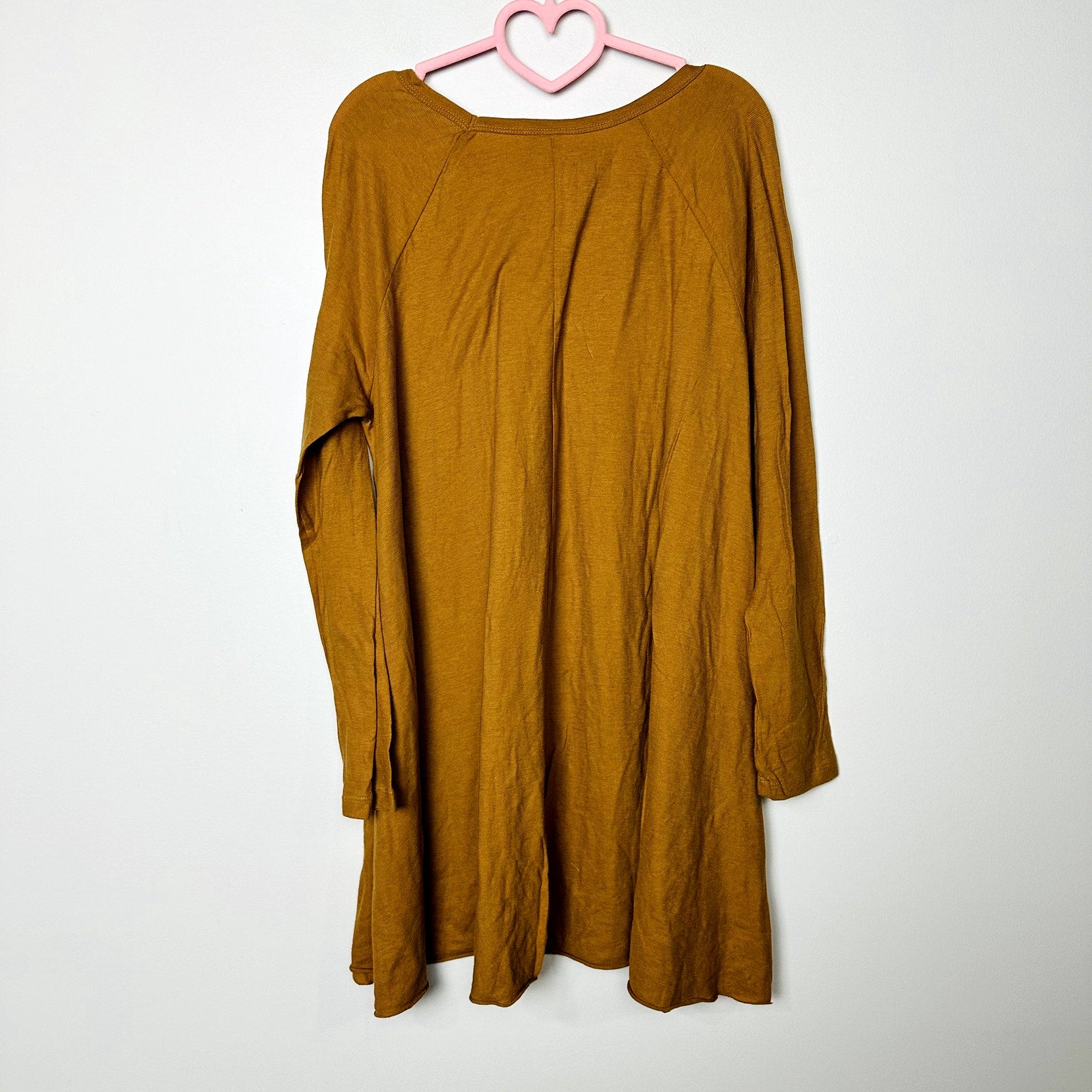 Free People NWOT Brown Keyhole Neck Long Sleeve Mini T-Shirt Dress Size Large