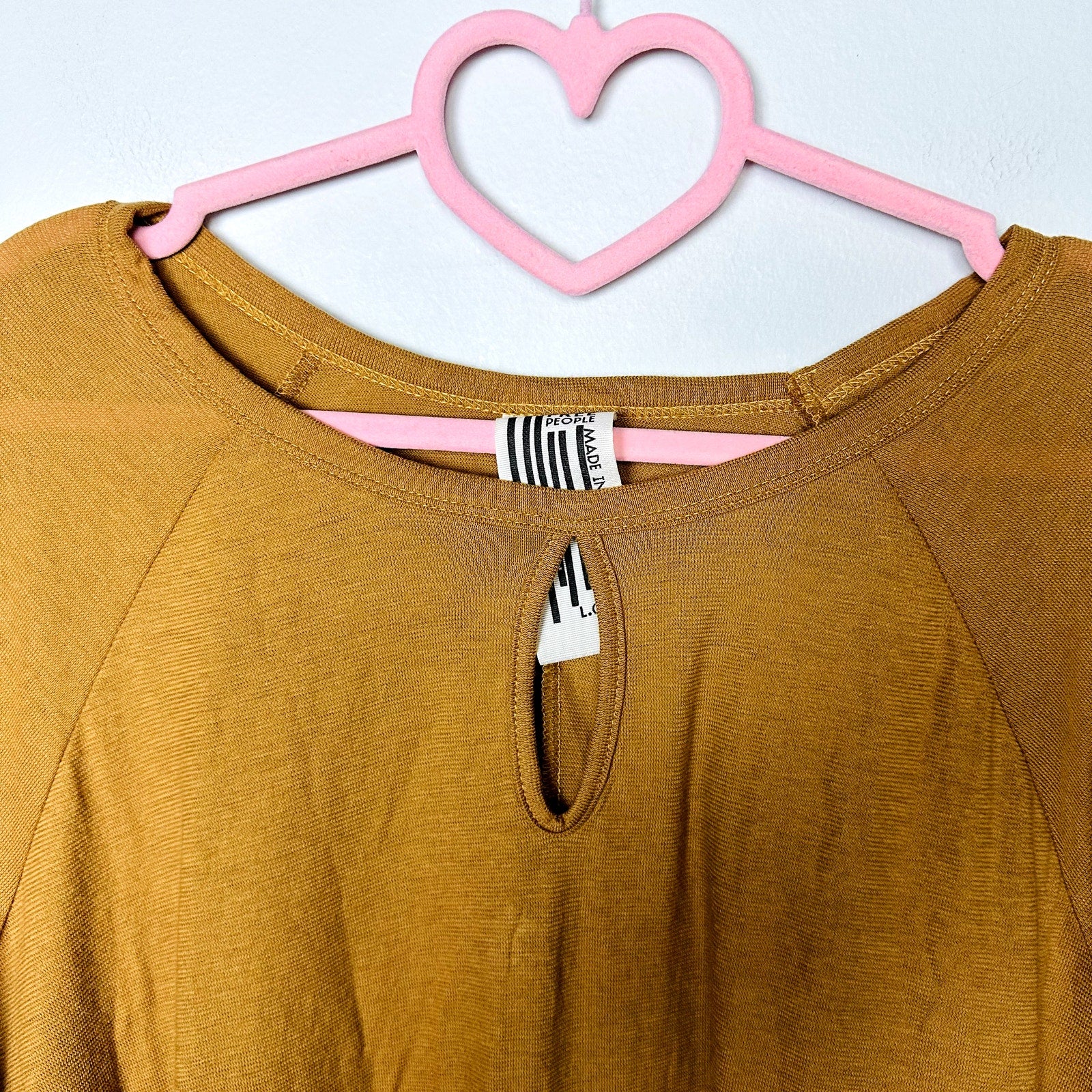 Free People NWOT Brown Keyhole Neck Long Sleeve Mini T-Shirt Dress Size Large