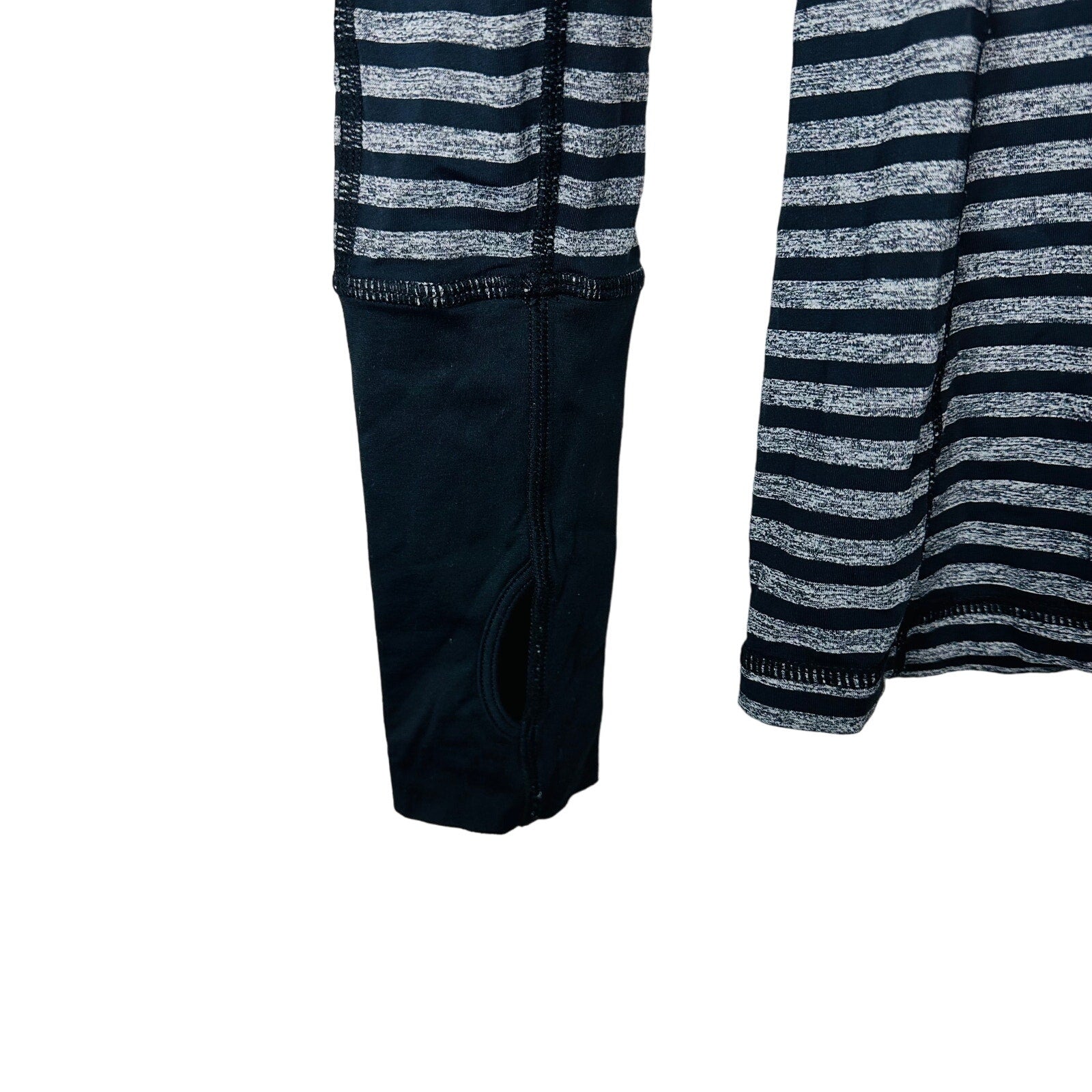 Lululemon Preloved Swiftly Tech Blouse Thumb Hole Stripe Black & Gray Size 4