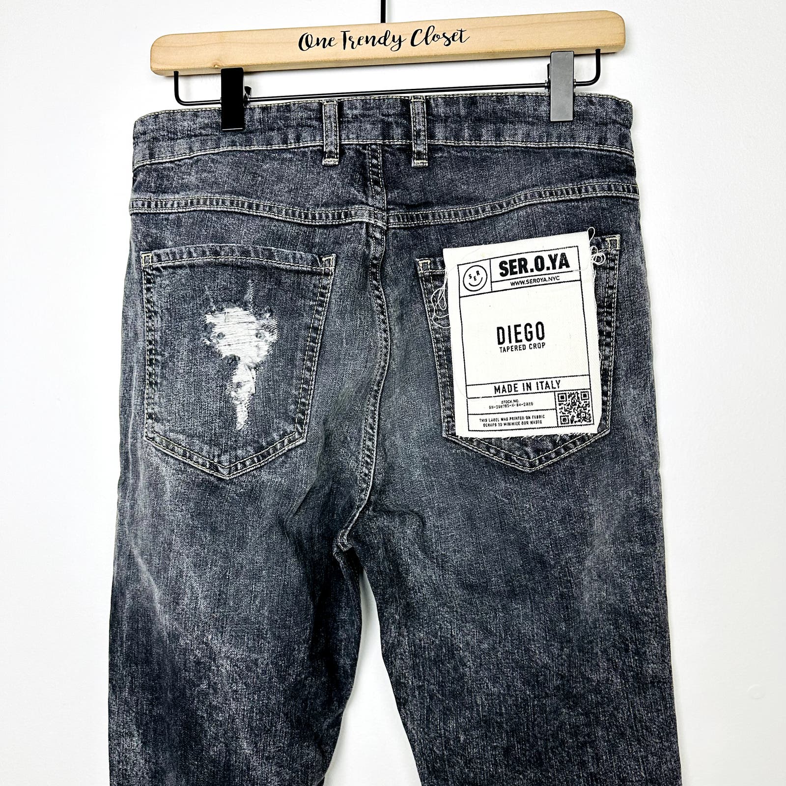 Ser.O.Ya NWT Phoenix Diego Tapered Cropped Denim Jeans Distressed Size 30x27