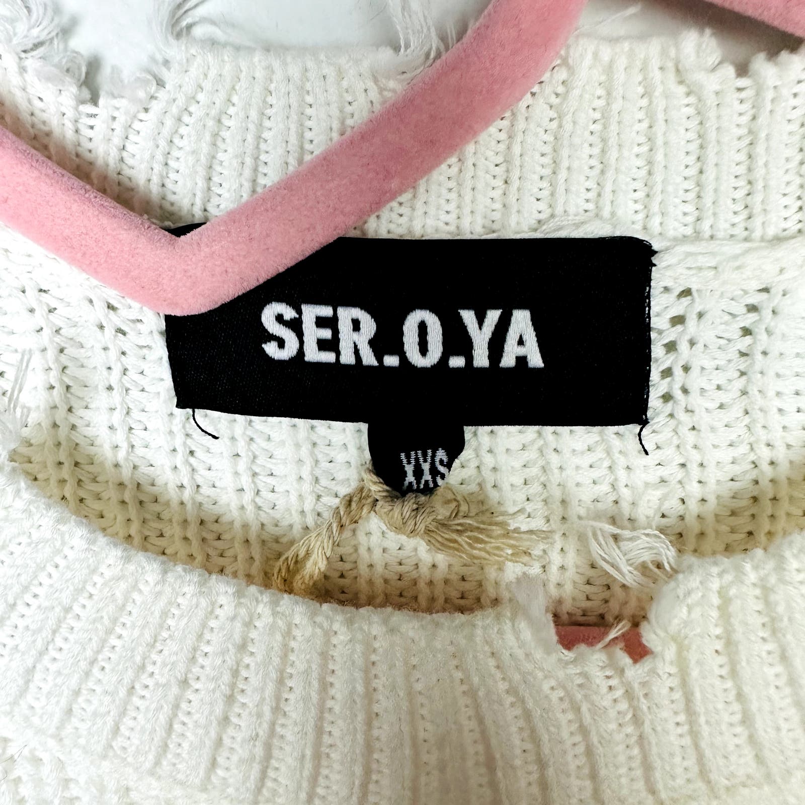 Ser.O.Ya Revolve NWT Devin Sweater White Distressed Cable Knit Pullover Size 2XS