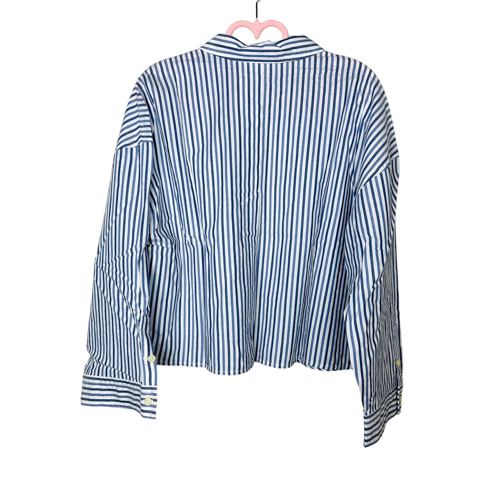 Everlane NWT The Woven P.J. Longsleeve Button Front Striped Top Blue White Size Small