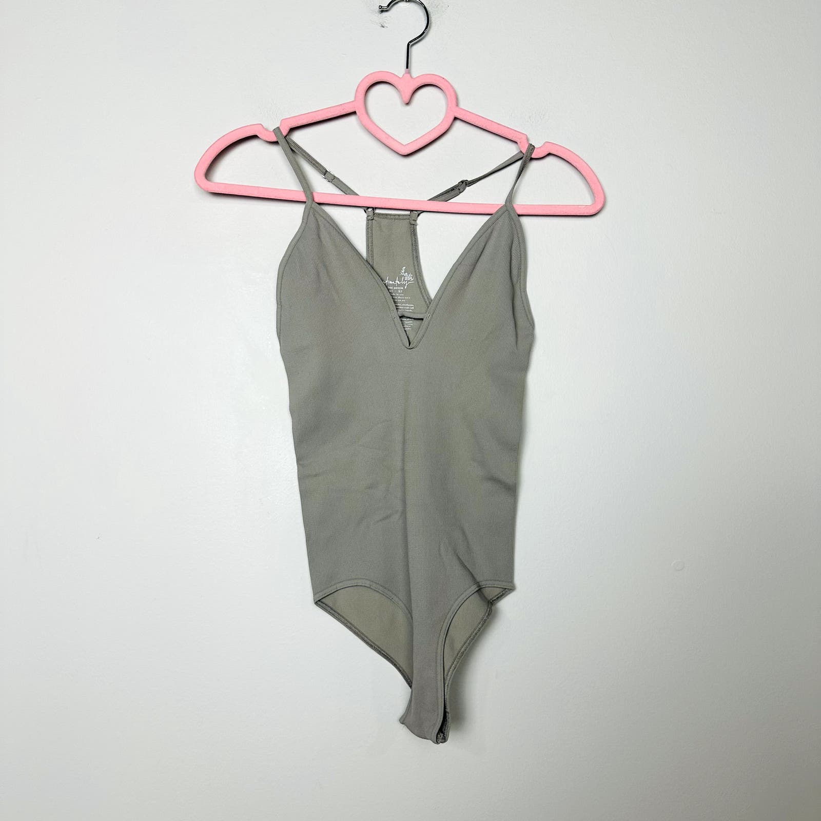 Intimately by Free People NWOT Gray Move Along V-Neck Racerback Bodysuit XS/S