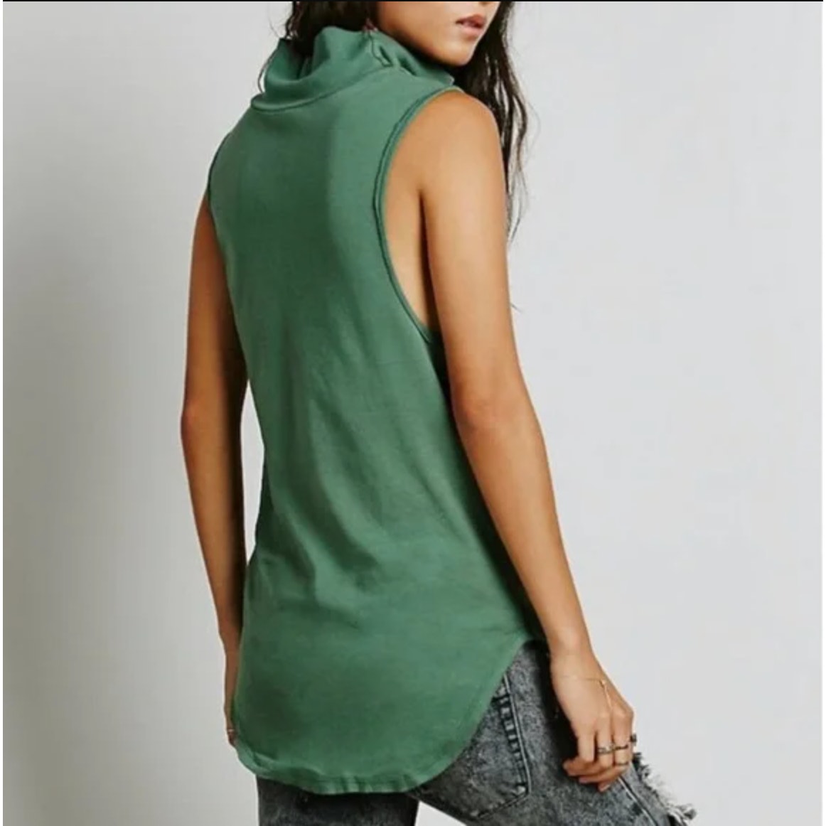 Free People NWOT Green LA Livin 90210 Muscle TankMock Neck Sleeveless Top Size S