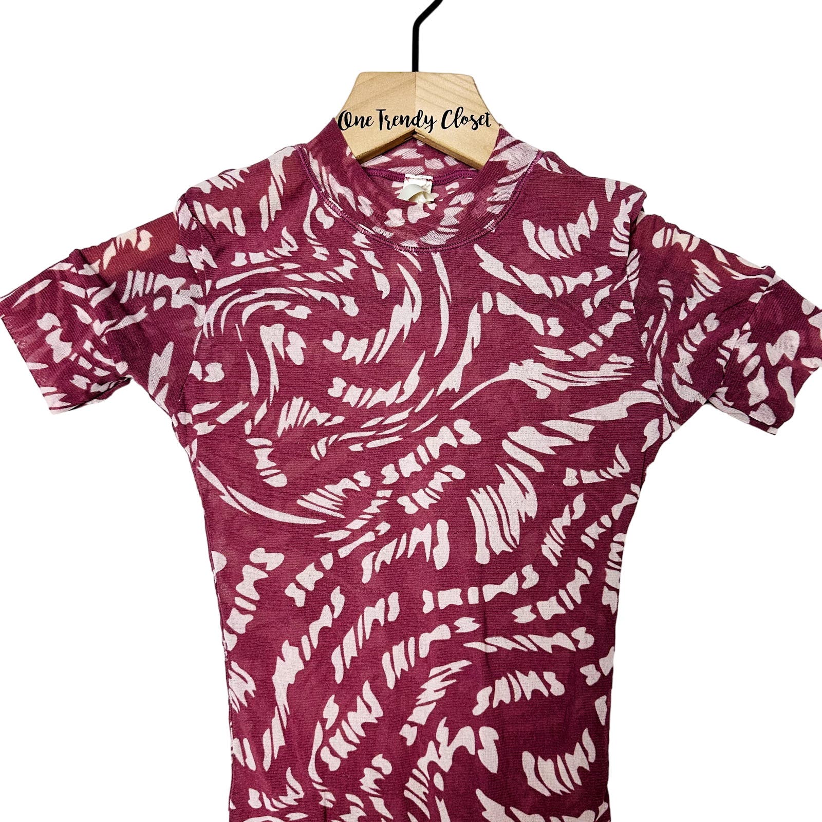SKIMS NWOT Raspberry Swirl Summer Mesh T-Shirt Bodysuit Size XS