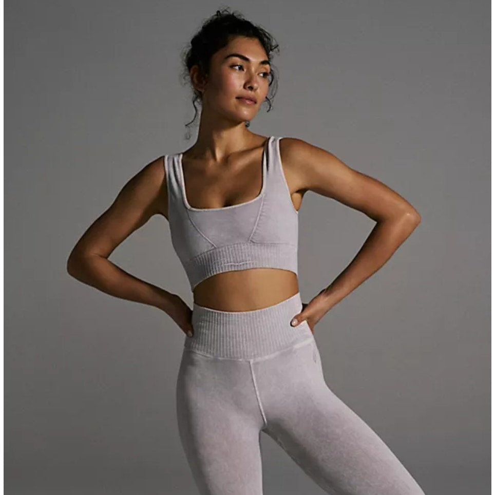 Free People NWOT Good Karma Sports Bra Square Neck Ribbed Impact Gray Size M/L