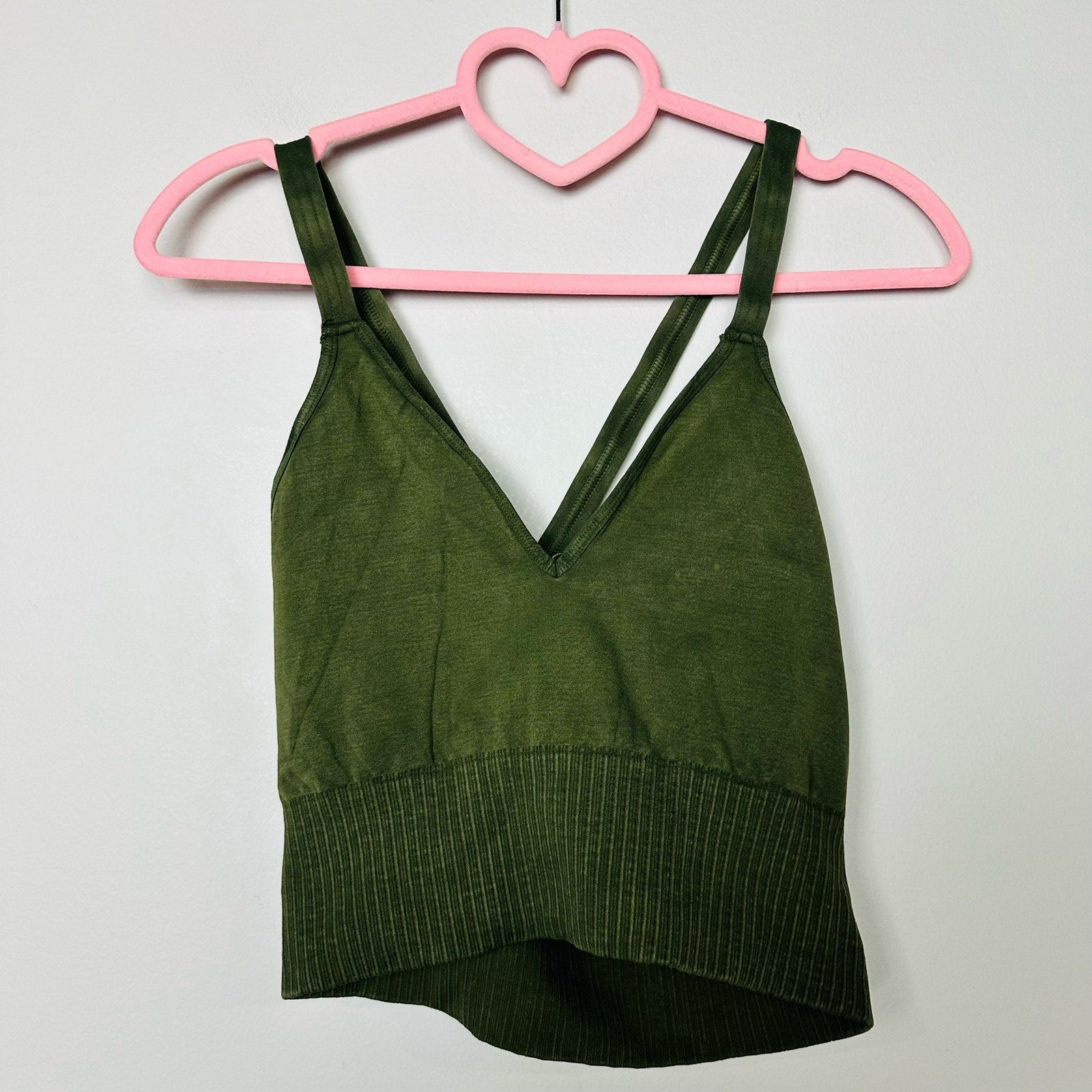Free People NWOT Good Karma Sports Bra Crop Top V-neck Active Green Size M/L