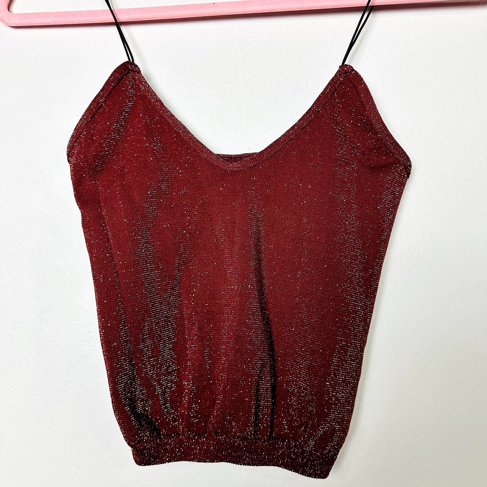 Intimately by Free People NWOT Red Metallic Scoop Neck Brami Crop Top Size XS/S