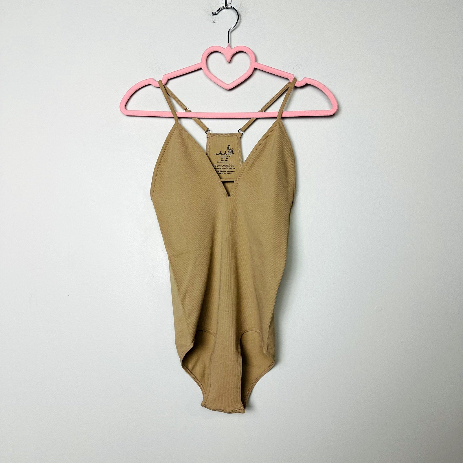 Free People NWOT Nude Deep V-Neck Move Along Bodysuit Size M/L