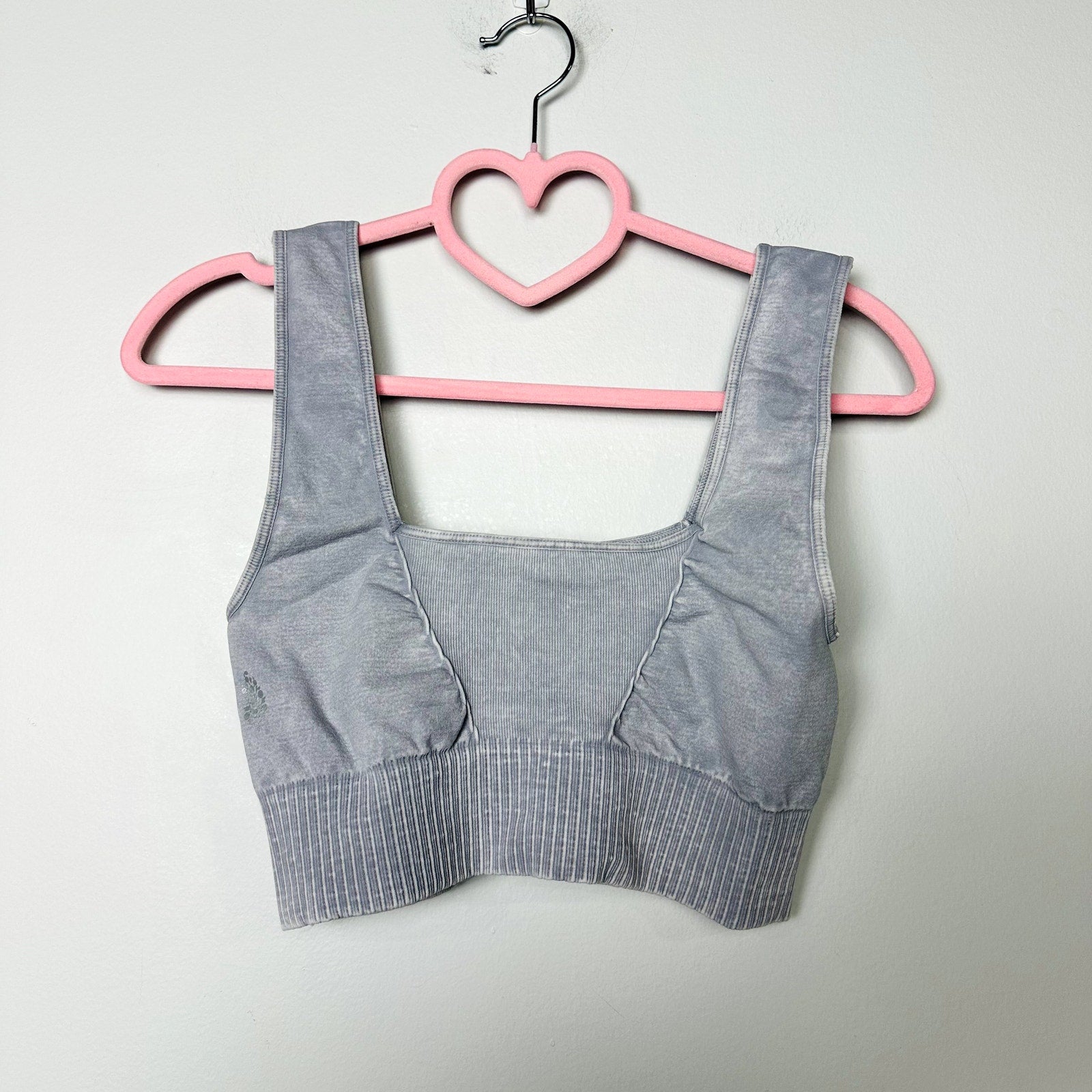 Free People NWOT Good Karma Sports Bra Square Neck Ribbed Impact Gray Size M/L