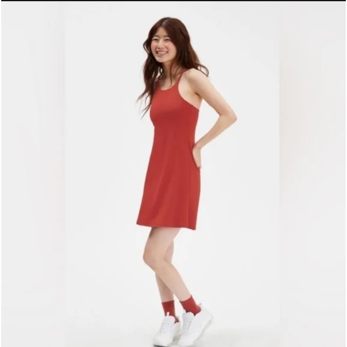 Girlfriend Collective NWT Naomi Strappy Workout Compression Dress Lava Size M