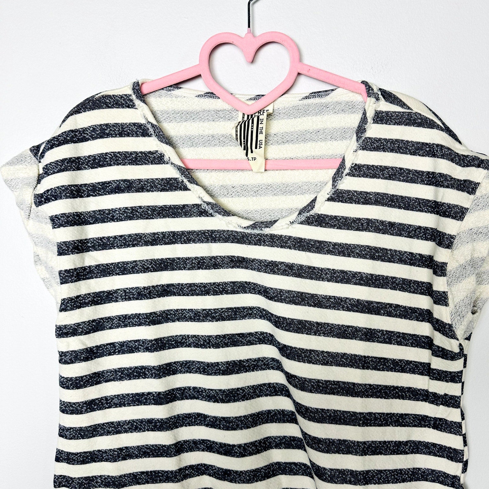 Free People NWOT Terry Cloth Striped Short Sleeve Dress Navy/Beige Size XS