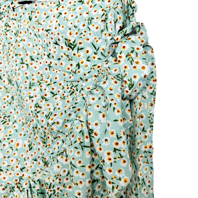 Lulus NWT Flourishing Dreams Ditsy Floral Print Wrap Mini Skirt Mint Green