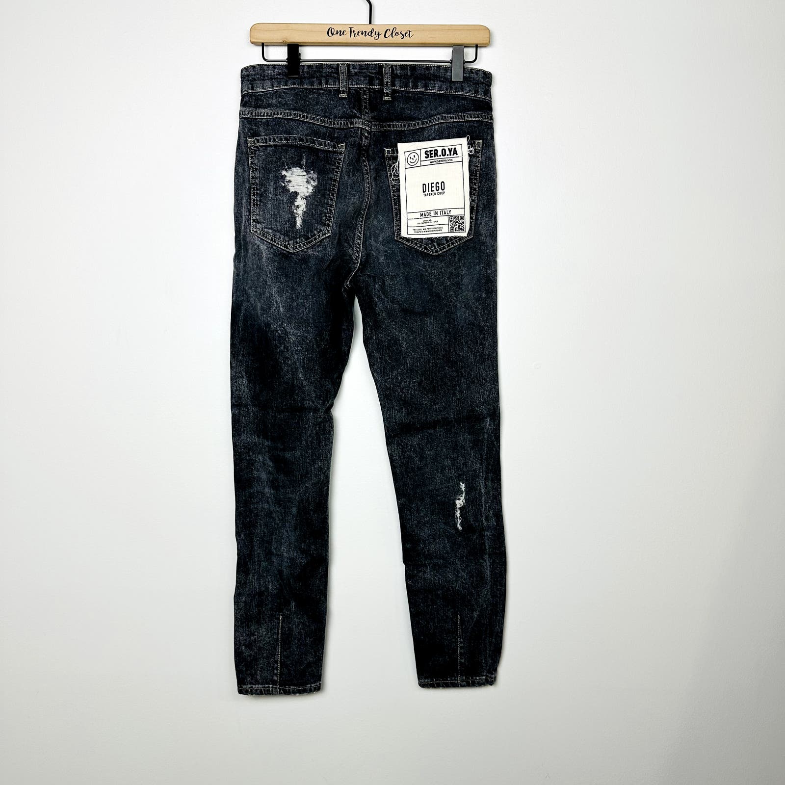 Ser.O.Ya NWT Phoenix Diego Tapered Cropped Denim Jeans Distressed Size 30x27
