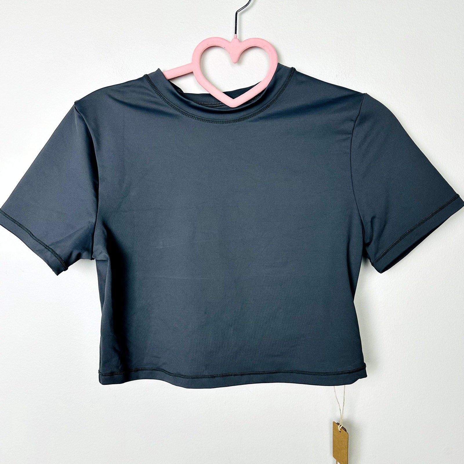 Skims NWT Gunmetal Recycled Swim Crop Top Crew Neck T-Shirt Size Medium