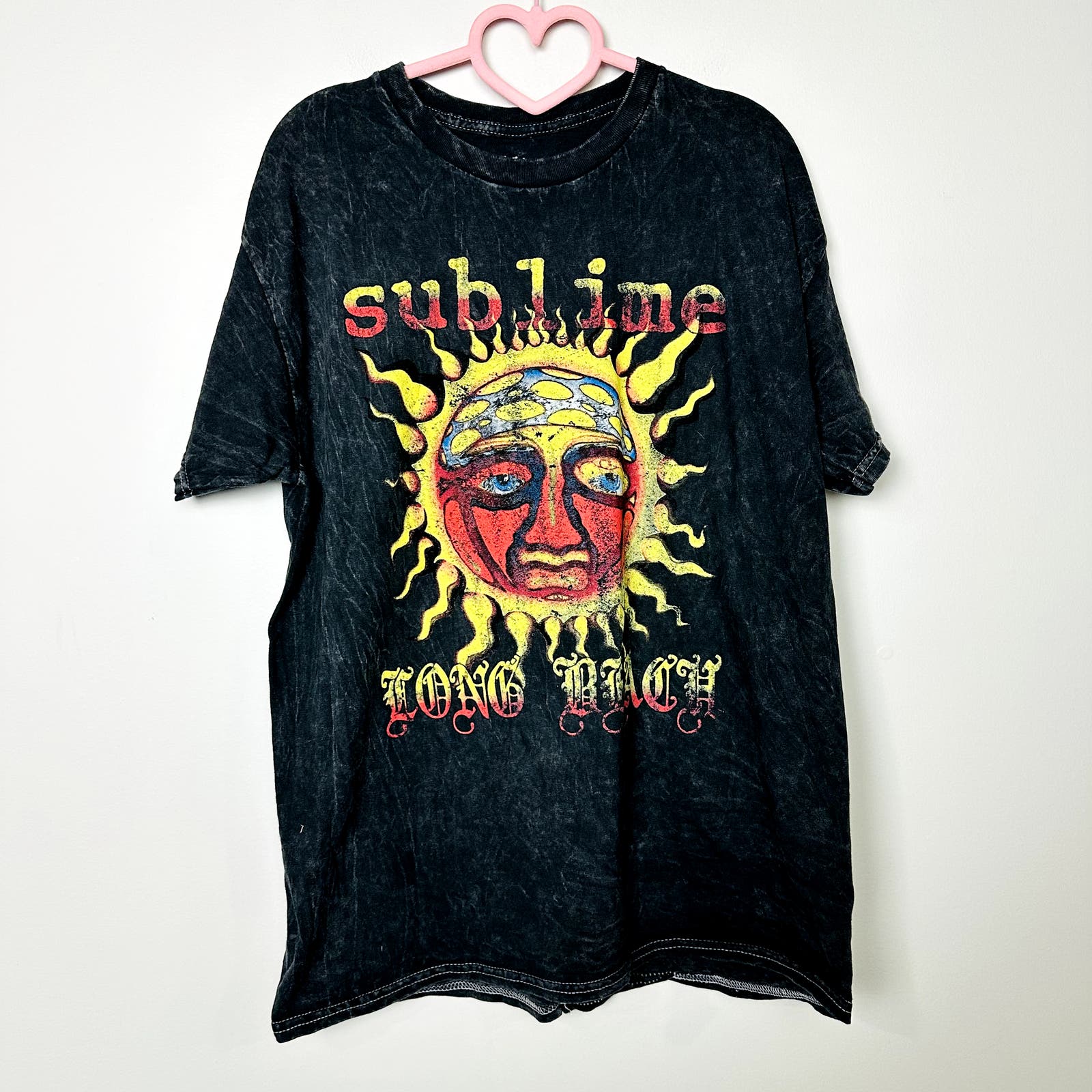 Sublime NWOT Graphic Short Sleeve Band T-Shirt Top Black Acid Wash Size Large