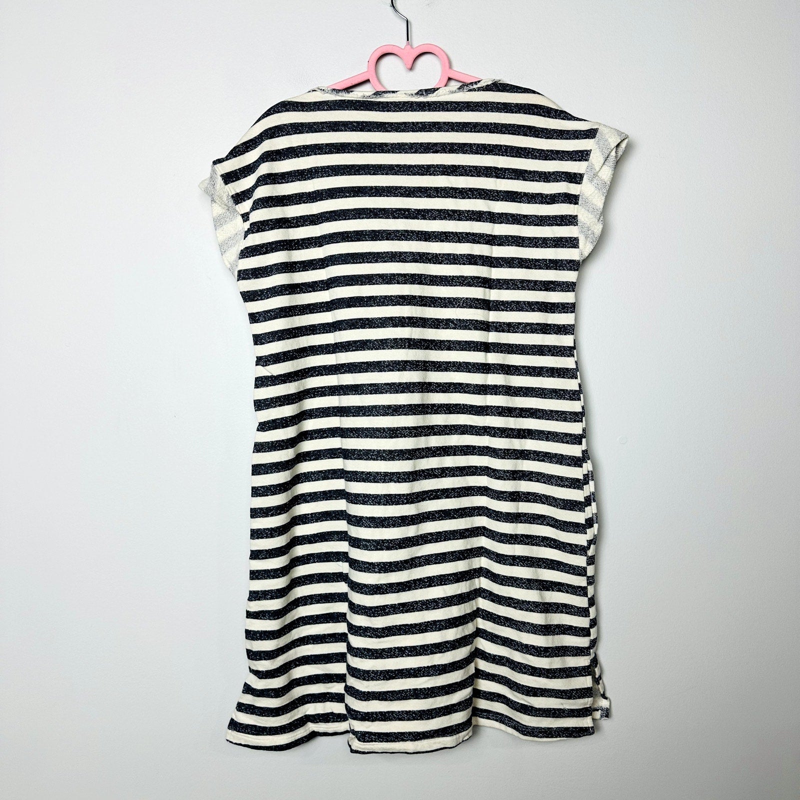 Free People NWOT Terry Cloth Striped Short Sleeve Dress Navy/Beige Size XS