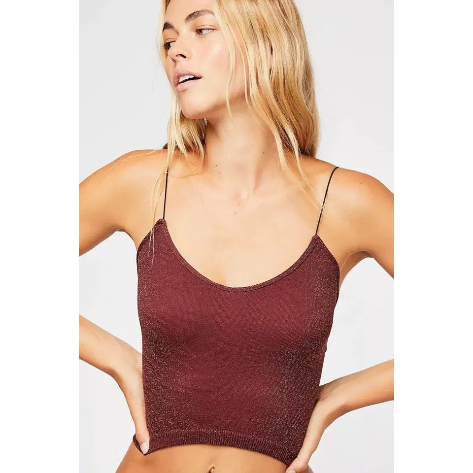 Intimately by Free People NWOT Red Metallic Scoop Neck Brami Crop Top Size XS/S