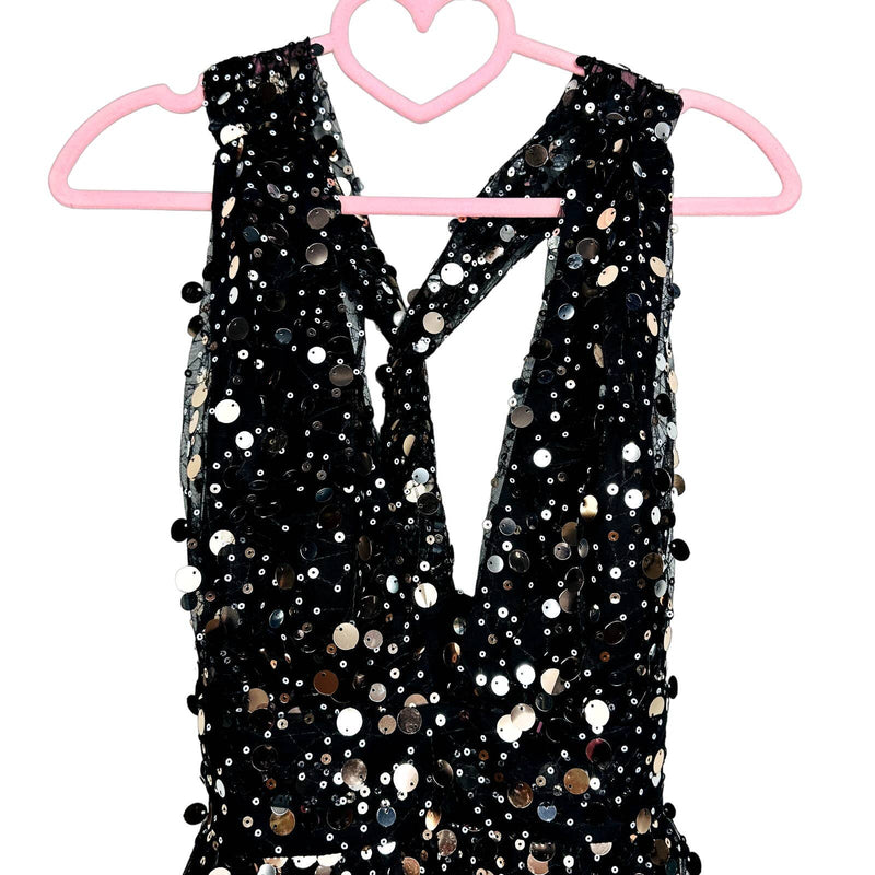 Lulus NWT Shine On You Sequin Plunge V-Neck Mini Skater Dress Black