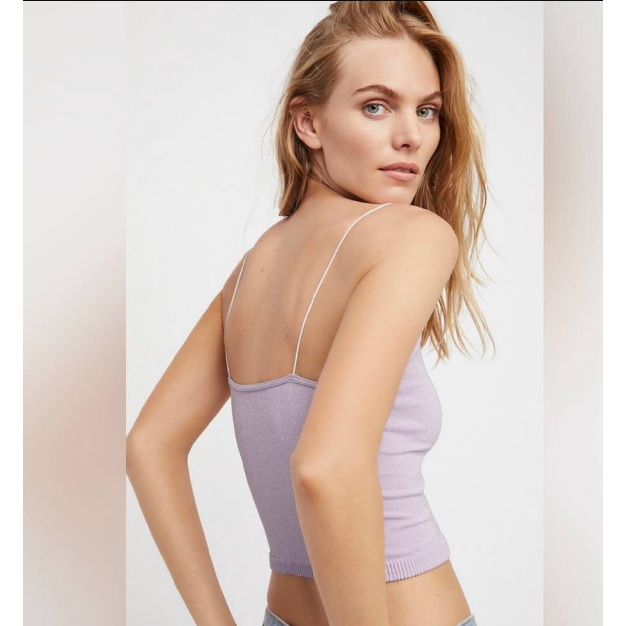 Free People NWOT Lilac Metallic Skinny Strappy Brami Crop Top Size XS/S