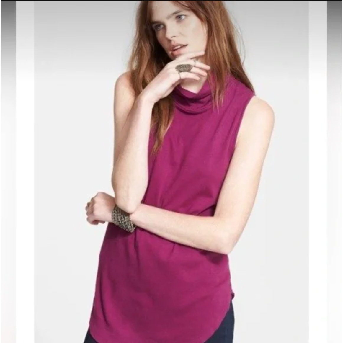 Free People NWOT Purple LA Livin Mock Turtleneck muscle tank top Size XS