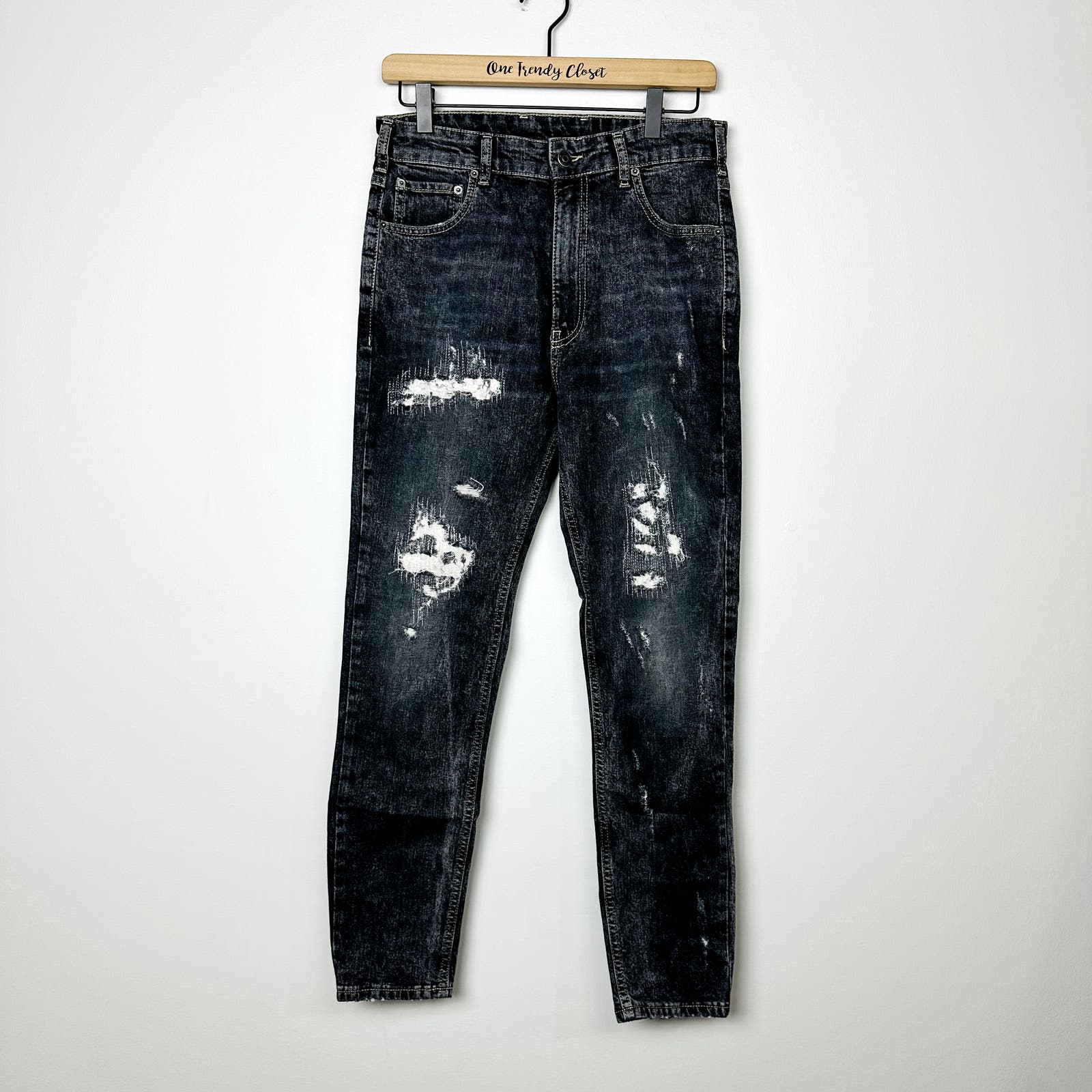 Ser.O.Ya NWT Phoenix Diego Tapered Cropped Denim Jeans Distressed Size 30x27