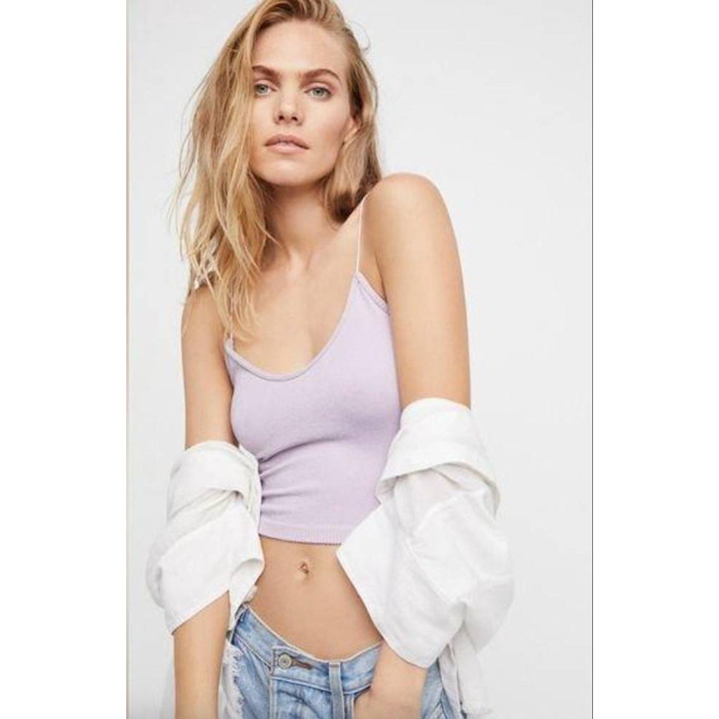 Free People NWOT Lilac Metallic Skinny Strappy Brami Crop Top Size XS/S